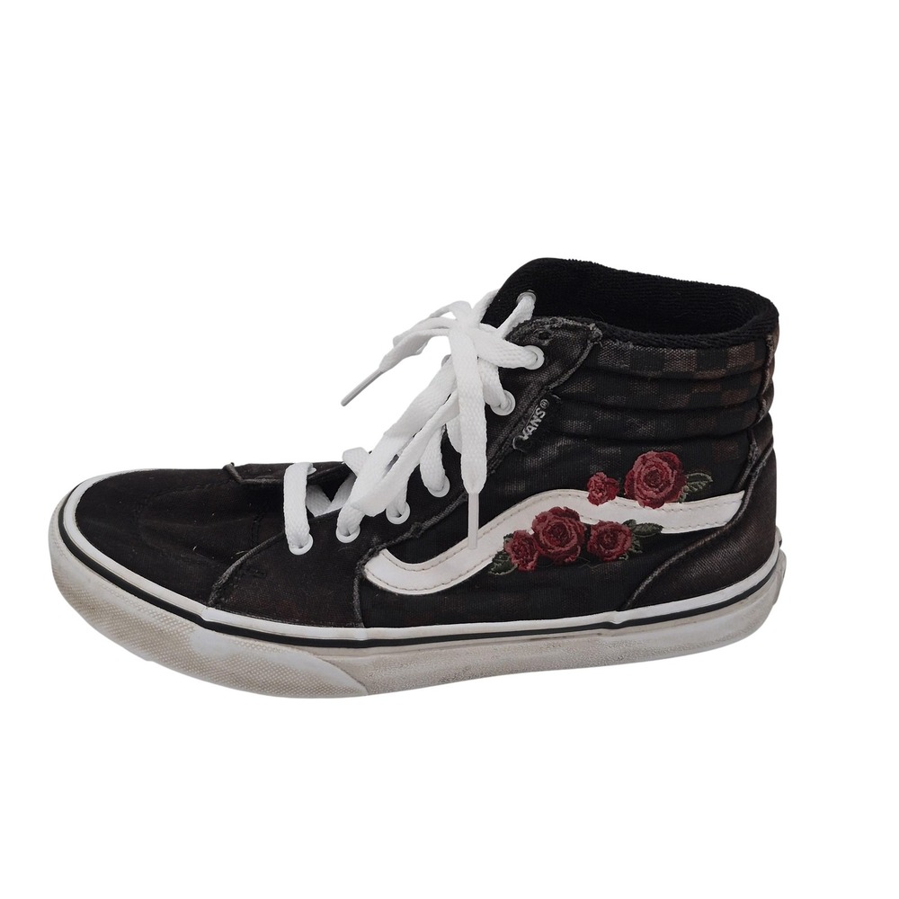 Vans Sk8-Hi Shoes Girls Size 3.5 Black Floral Embroidered Skate High Top